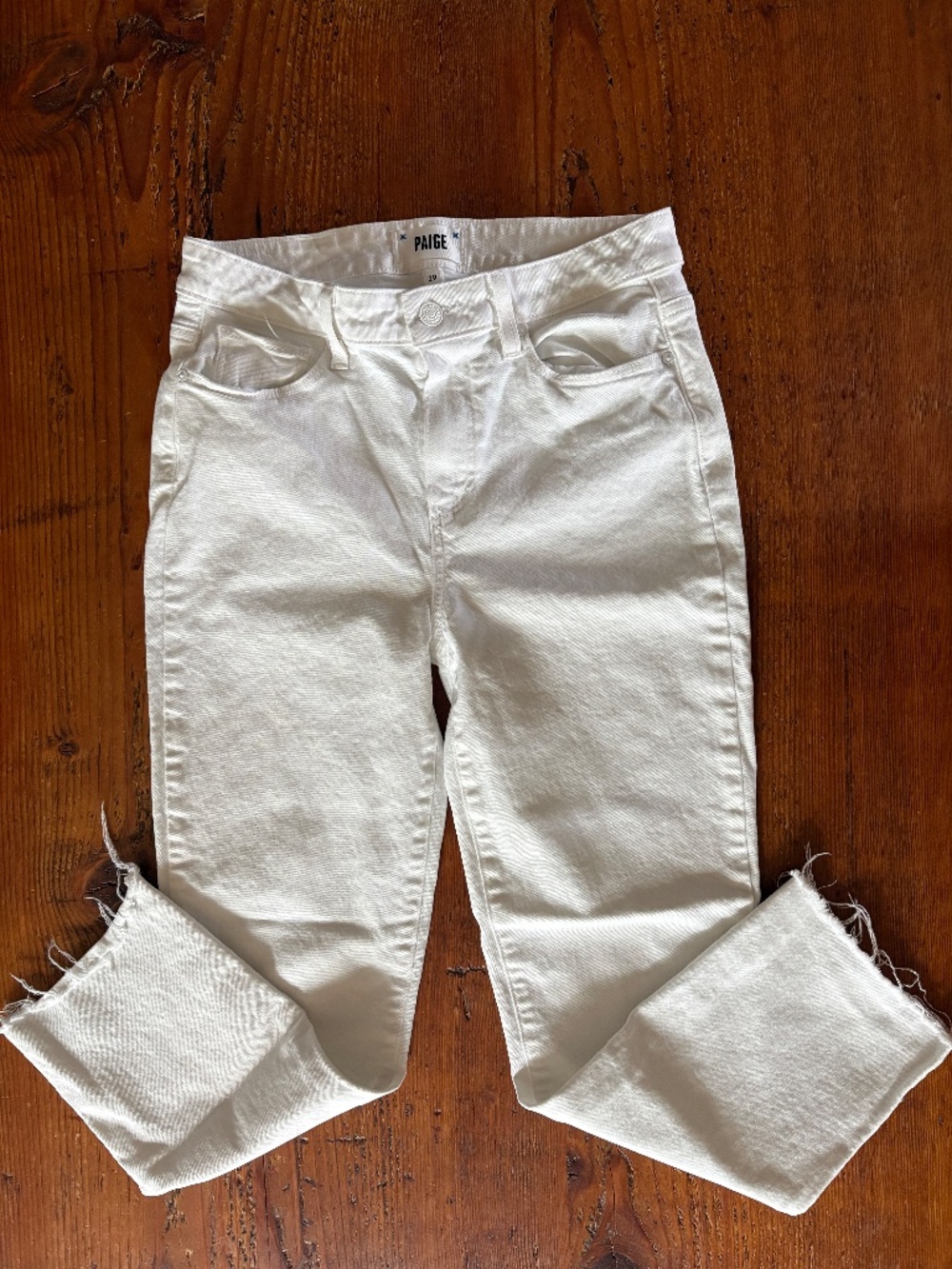 Paige Cindy Crop White Jeans, Size 29 Raw Hem - Picture 5 of 11